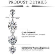 Bauchnabelpiercing 3er Set 6mm Chirurgenstahl Herz Silber