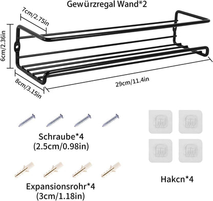 LXUDN Rocneuna 2-Teiliges Set Gewürzregal, Metall Küchenregal Wand, Schwarz