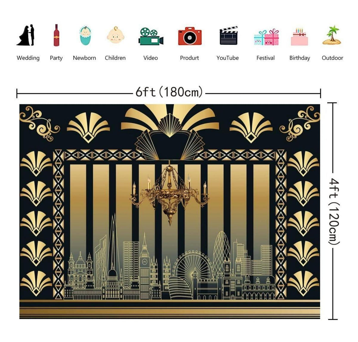 1920er Great Gatsby Party Fotografie Hintergrund 6x4FT