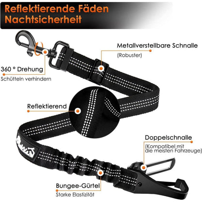Hundesicherheitsgurt Auto – Verstellbar & Reflektierend 90cm Schwarz