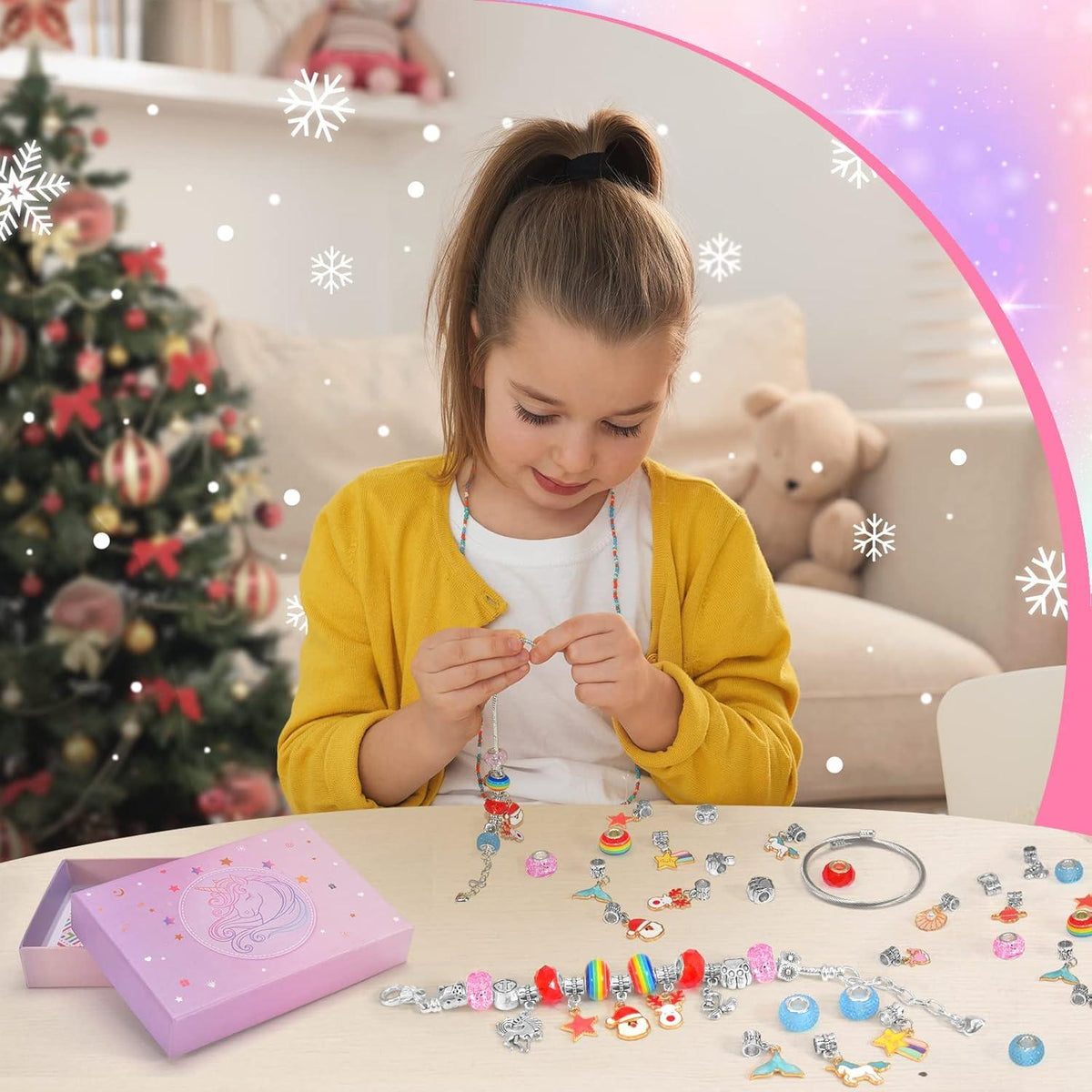 BIIB Geschenke für Mädchen - Schmuck Bastelset Mädchen 5-12 Jahre - Adventskalender Armbänder Selbermachen - Teenager DIY Mädchen 7-13 Jahre