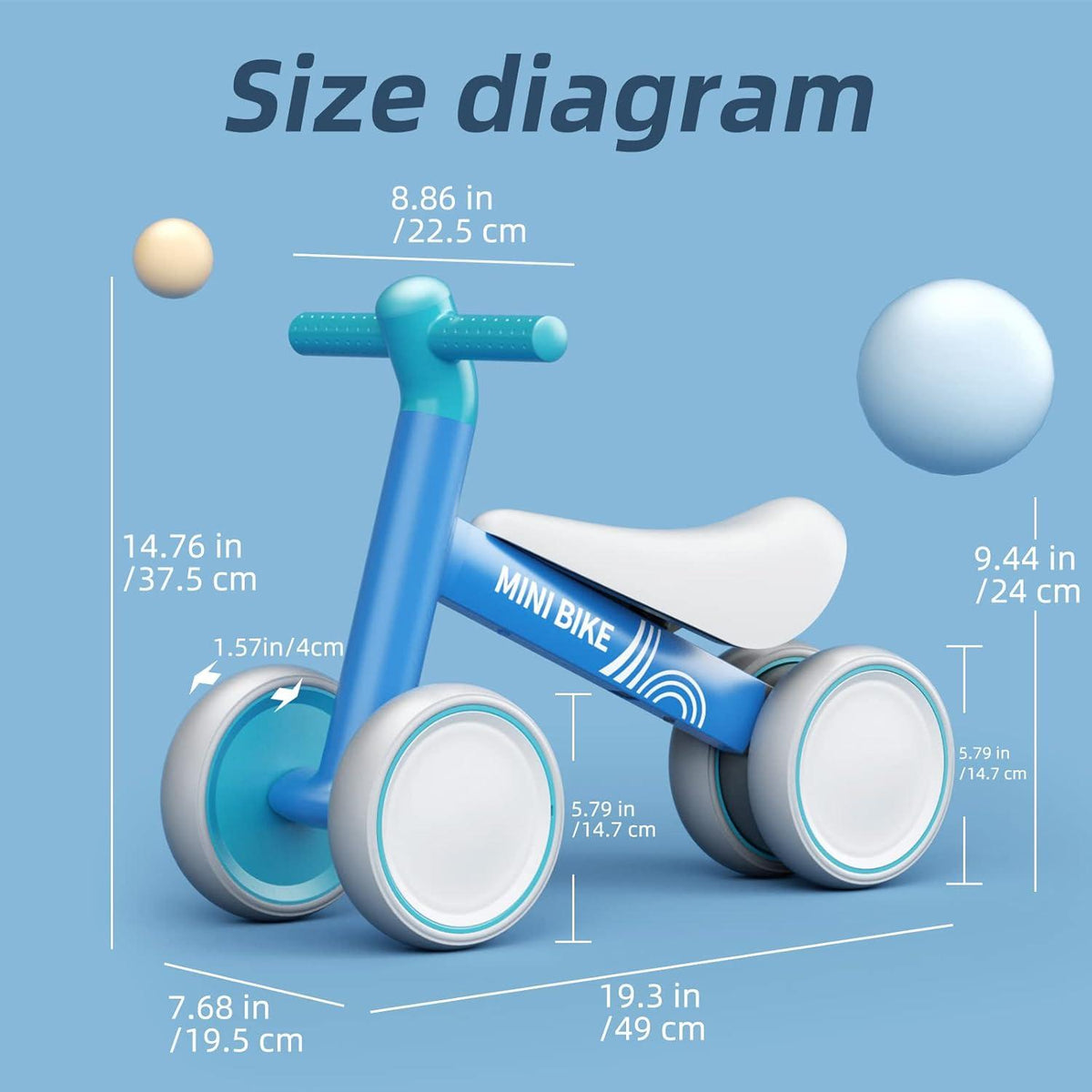 KORIMEFA Kinder Laufrad Balance Fahrrad Spielzeug 1-24 Monate Blau