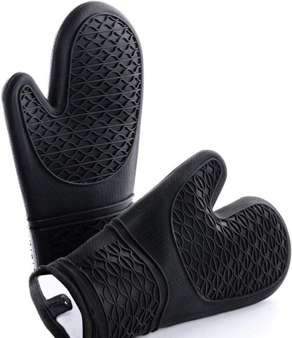 Ofenhandschuhe Silikon Hitzebestaendig 260°C Anti-Rutsch Schwarz