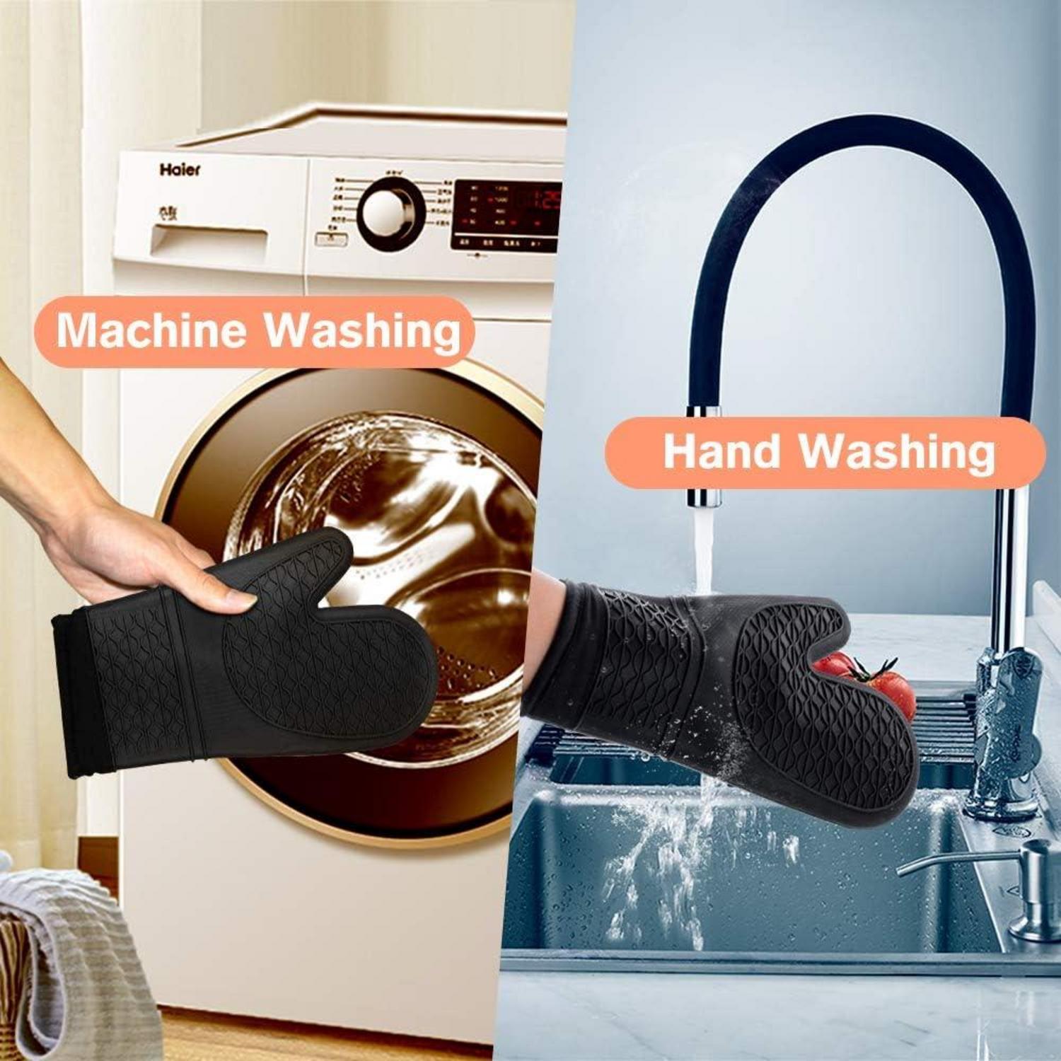 Ofenhandschuhe Silikon Hitzebestaendig bis 260°C Anti-Rutsch Schwarz