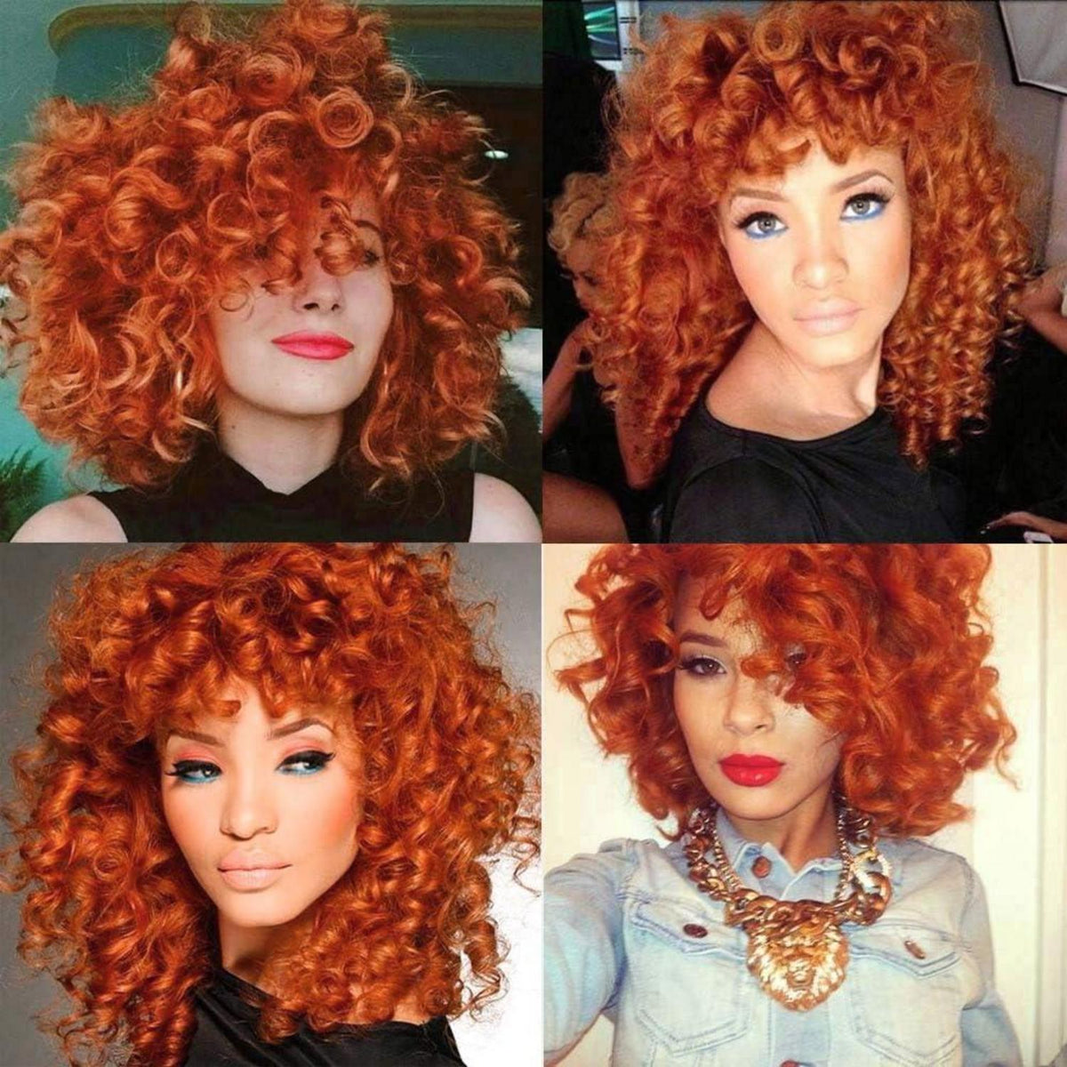 Lockige Afro Perücke Damen mit Pony – Orange Bob Perücke