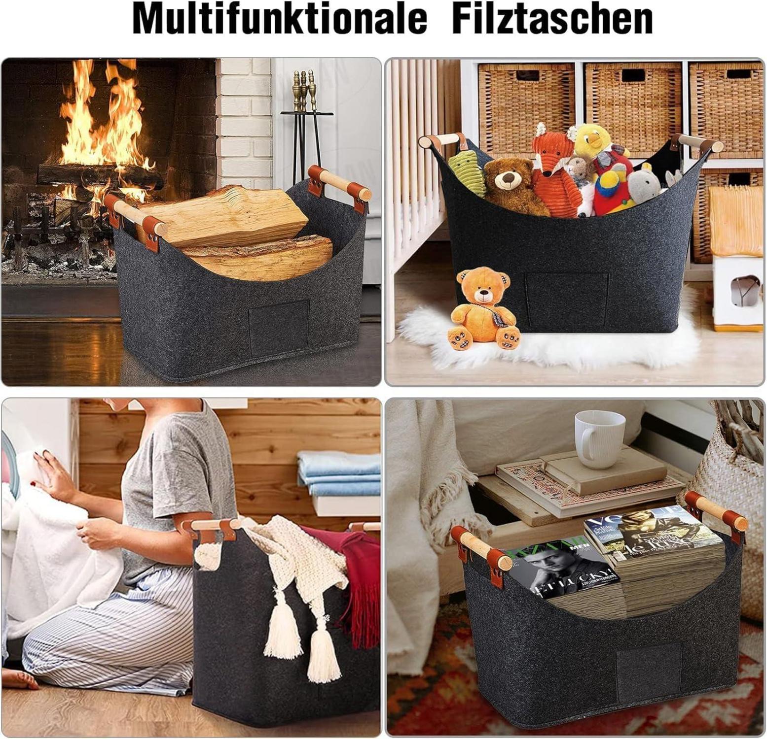 Großer Brennholzkorb aus Filz für Kaminholz und Einkauf