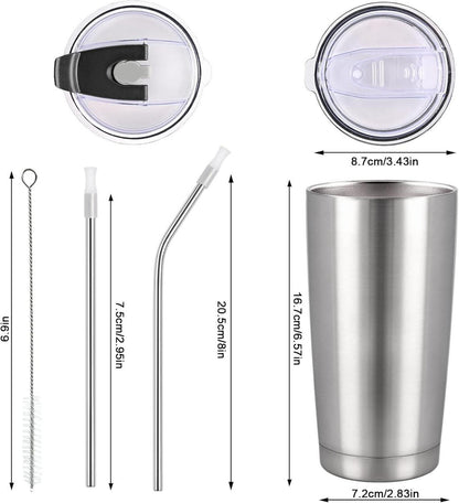 Livole Thermobecher 20oz 600ml Edelstahl Becher mit Strohhalm - Silber