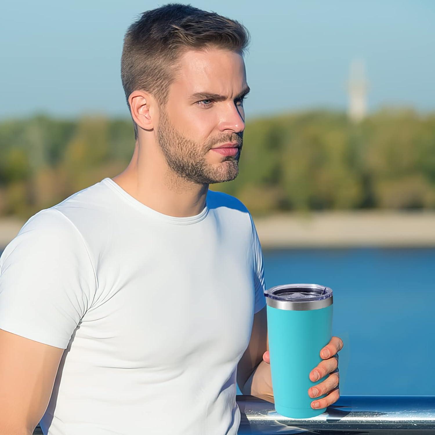 Livole Thermobecher 20oz 600ml Türkis mit Strohhalm und