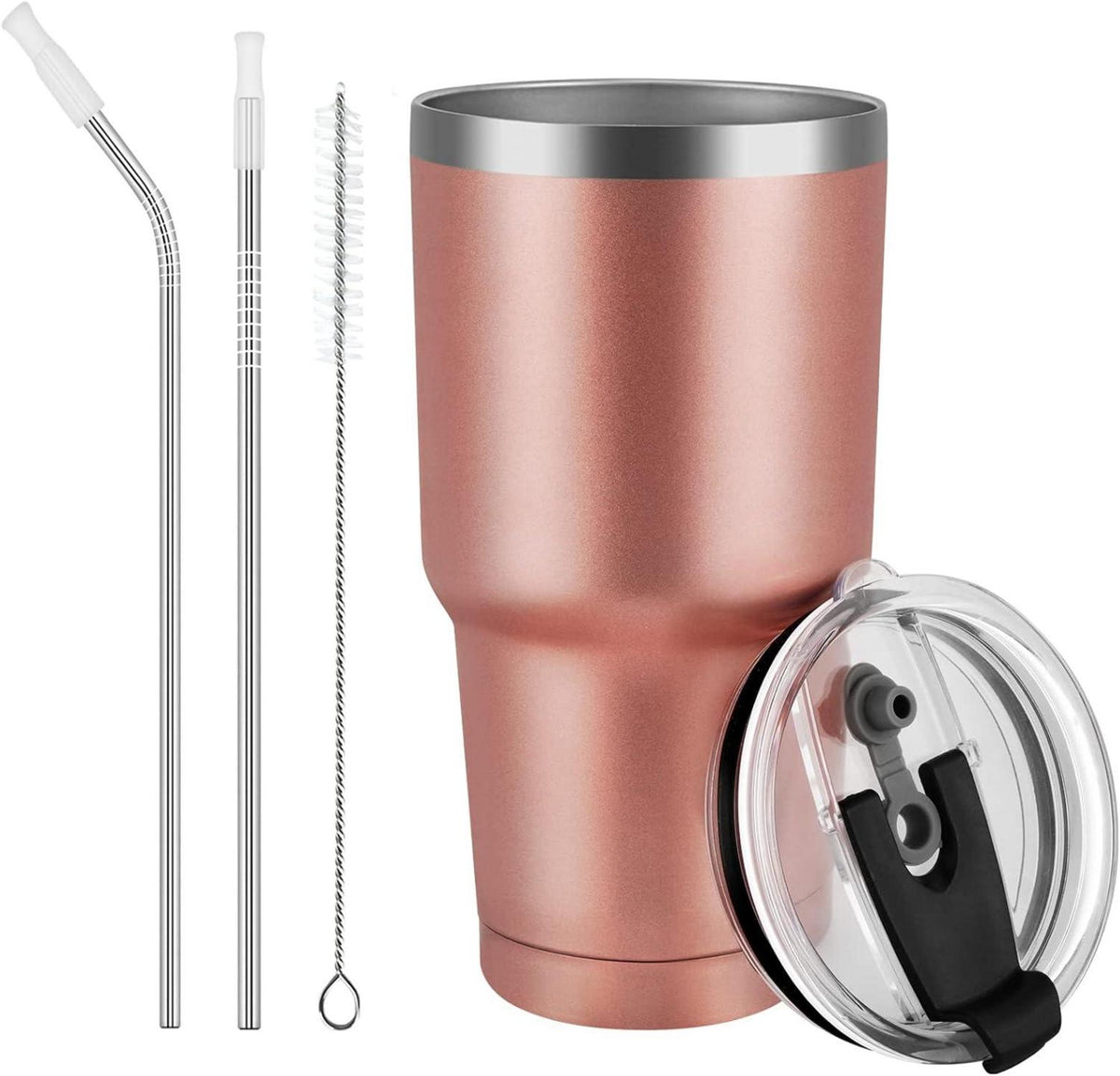 Livole 30oz Trinkbecher Roségold Edelstahl Becher Strohhalm Isolierter Kaffeebecher