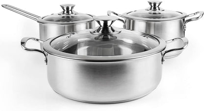 Edelstahl Kochtopfset mit Glasdeckeln und Griff, 6-teilig