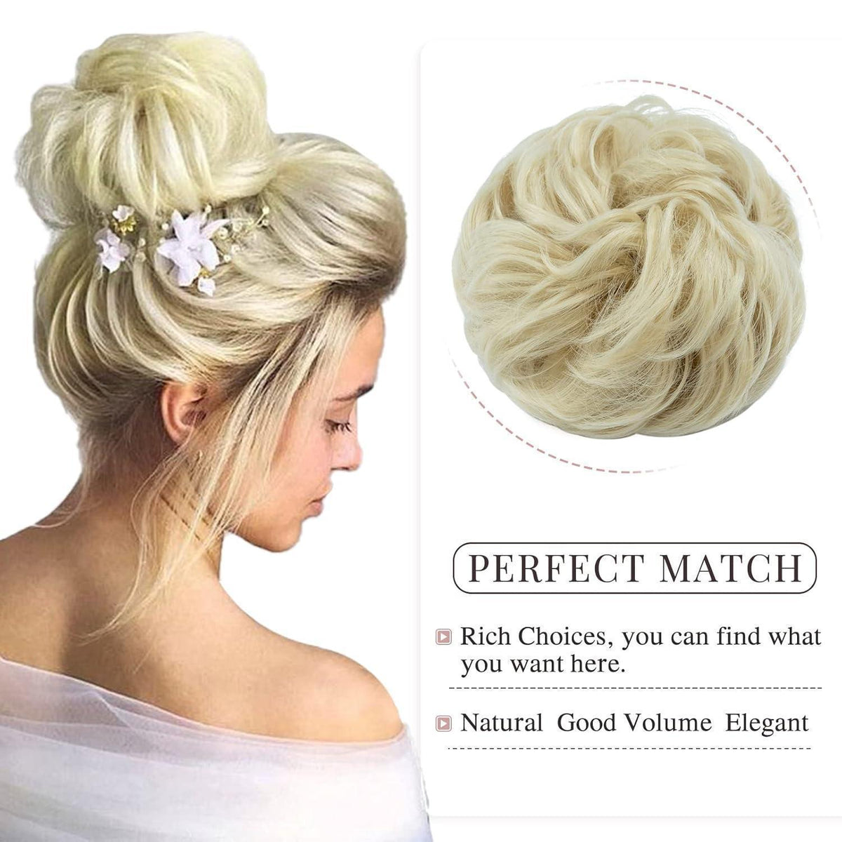 Voluminöser Dutt Haarteil Echthaar mit Gummiband – Gebleichtes Blond