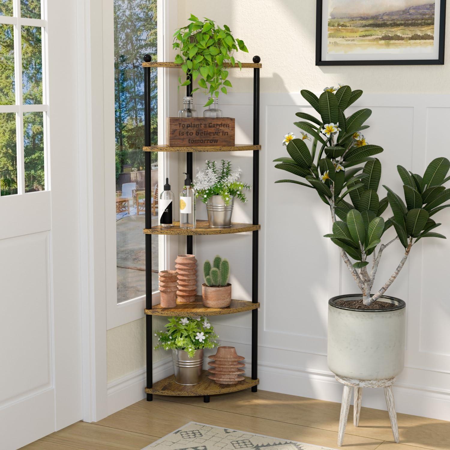 Eckregal Schwarz MDF 143.5x29x29cm mit 5 Ebenen - für Küche Bad Wohnzimmer Büro