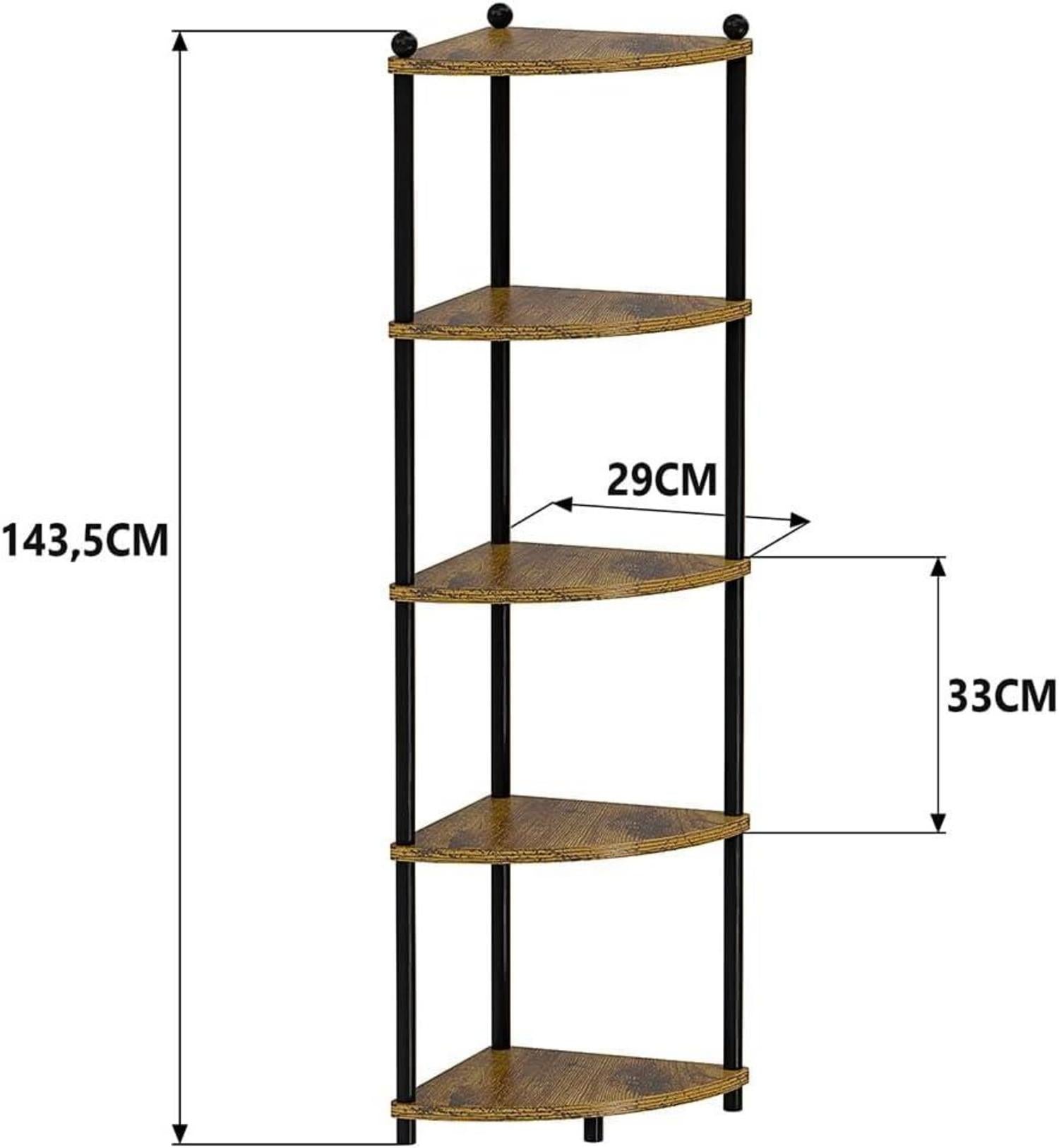 Eckregal Holz 5 Ebenen Standregal Schwarz 143.5x29x29cm