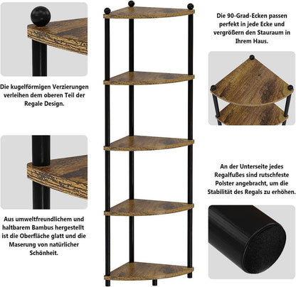 Eckregal 5 Ebenen Holz Standregal Aufbewahrung Lagerregal Schwarz 143.5 x 29 cm