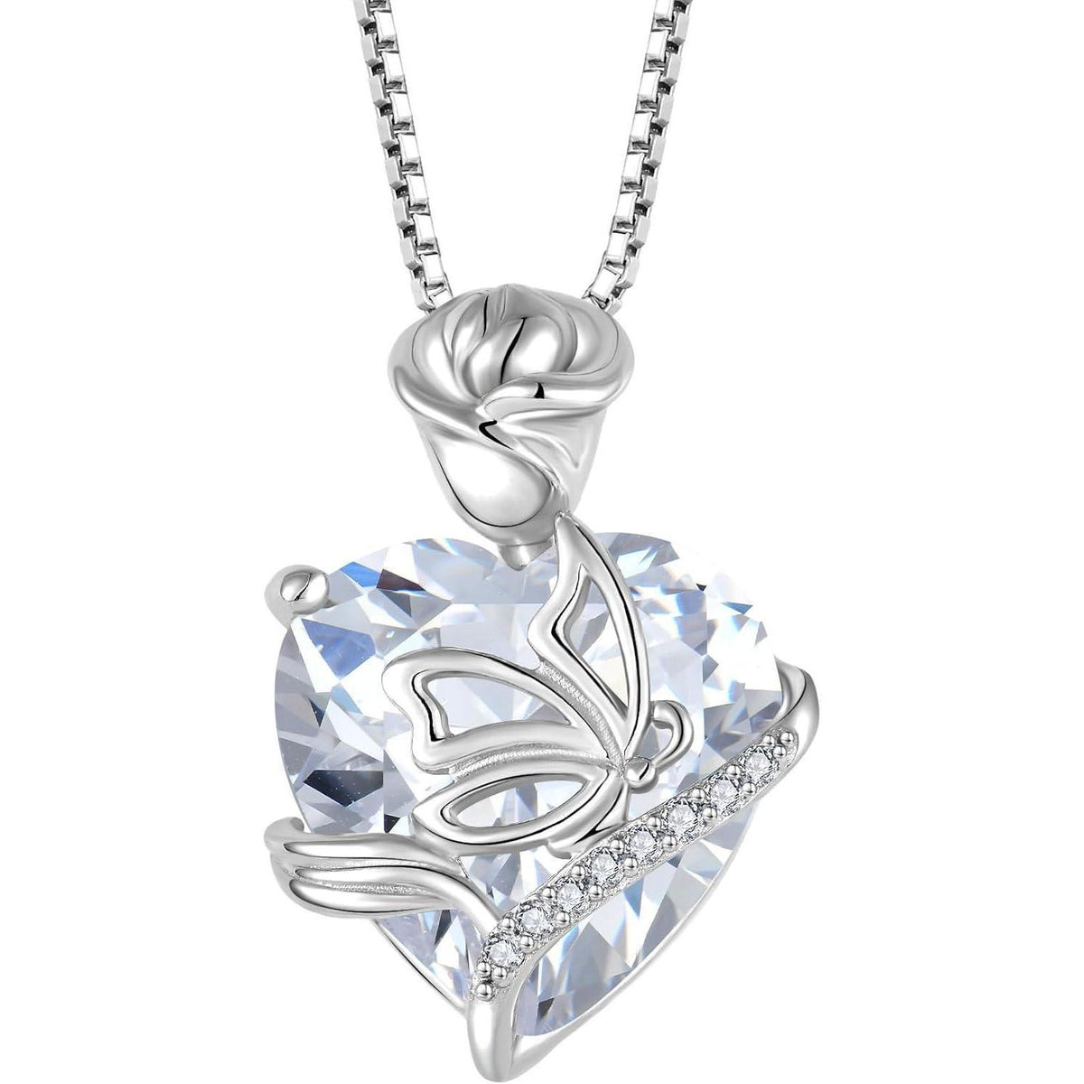 Geburtsstein Kette Damen 925 Sterling Silber Schmetterling Rose Blume Zirkonia