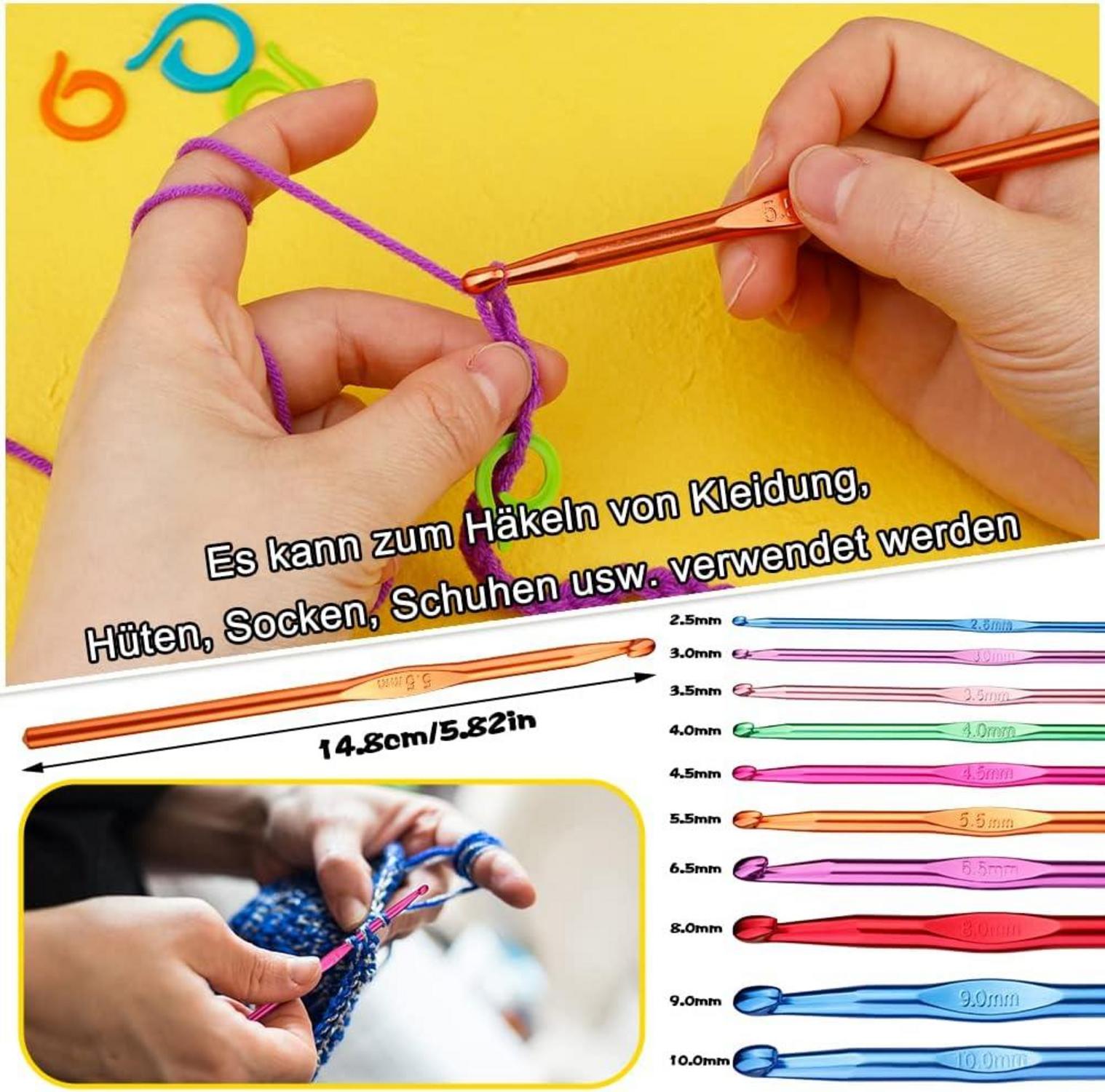 100-teiliges Häkelnadel-Set für Anfänger & Erwachsene, ergonomisch & farbenfroh
