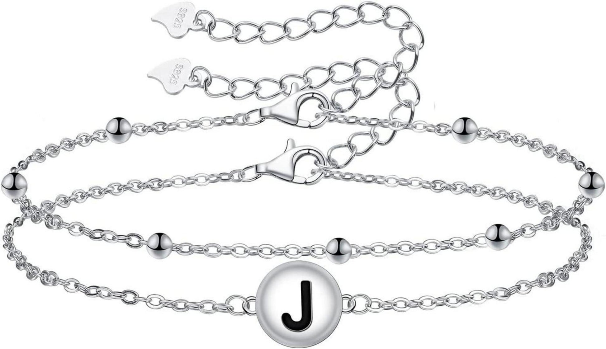 Buchstaben Armband 925 Sterling Silber Herz Verstellbar Damen GSG