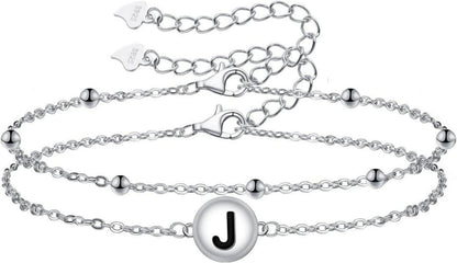 Buchstaben Armband 925 Sterling Silber Herz Verstellbar Damen GSG