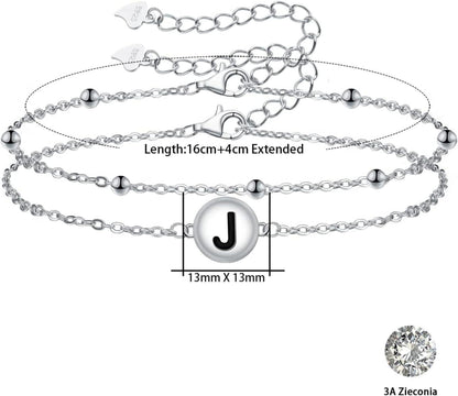 Buchstaben Armband Damen 925 Sterling Silber Verstellbares Herzarmband