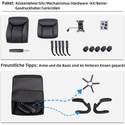Bürostuhl Ergonomisch Schreibtischstuhl Schwarz PU Leder