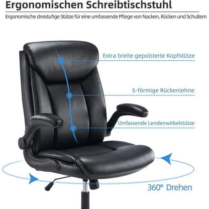 Bürostuhl Ergonomisch Schreibtischstuhl Schwarz PU Leder