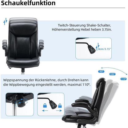 Bürostuhl Ergonomisch Schreibtischstuhl Schwarz PU Leder