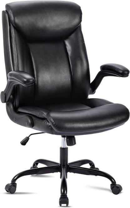 Ergonomischer Bürostuhl PU Leder Drehstuhl höhenverstellbar, schwarz