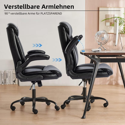 Ergonomischer Bürostuhl PU Leder Schwarz höhenverstellbar mit Armlehne