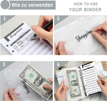 A6 Budget Planner Deutsch Geld Organizer Binder Taschen 12 Budgetblätter