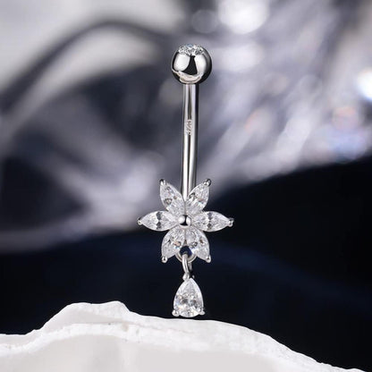 Bauchnabelpiercing Herz 925 Silber 14G 10mm Dangle CZ