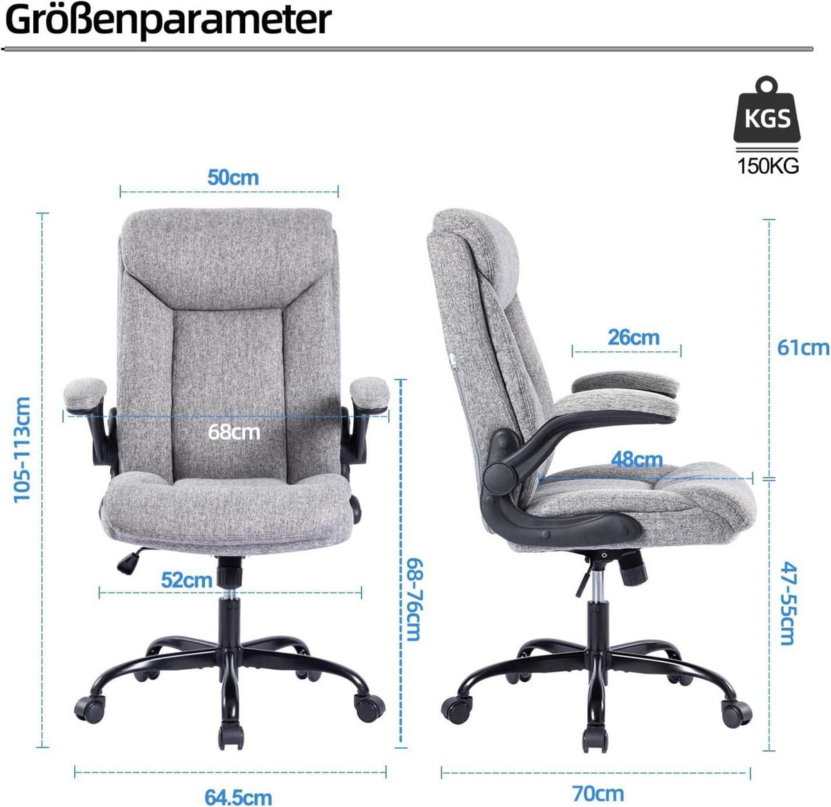 Ergonomischer Bürostuhl mit Armlehne - Höhenverstellbar - Grau Stoff