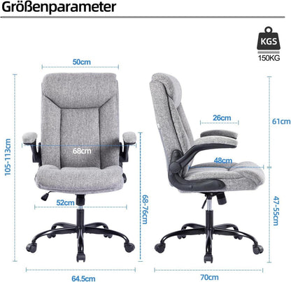 Ergonomischer Bürostuhl mit Armlehne - Höhenverstellbar - Grau Stoff