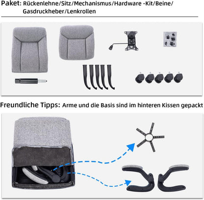 MZLEE Ergonomischer Bürostuhl Drehbarer Computerstuhl Grauer Stoff