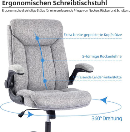 Ergonomischer Bürostuhl mit höhenverstellbarer Armlehne, grauer Stoff