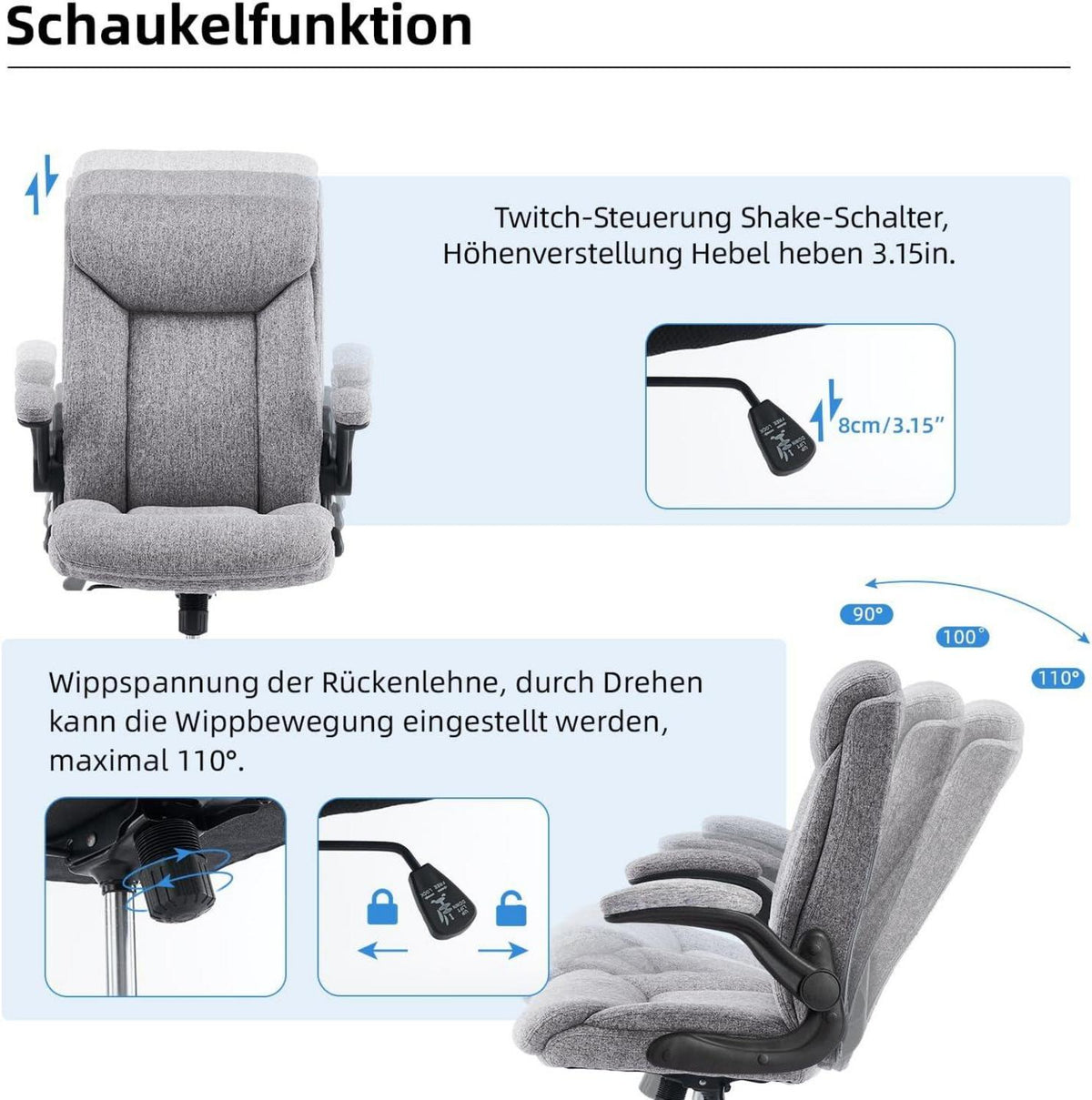 MZLEE Ergonomischer Bürostuhl Drehbarer Computerstuhl Grauer Stoff
