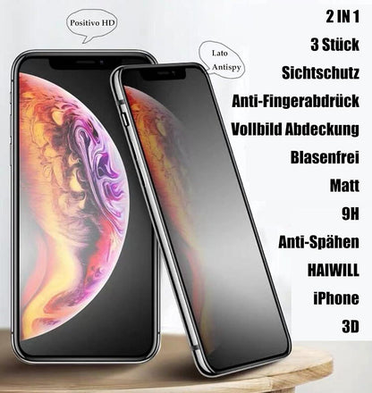 3er Pack Blickschutzfolie iPhone 14 Pro Max 9H Glas-Schutz Anti-Spähen Anti-Fingerabdruck