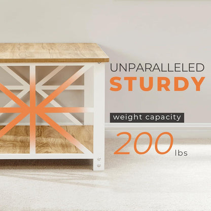 Couchtisch mit Stauraum 100cm Runde Ecke Holz Metall Rustikales Design Eiche