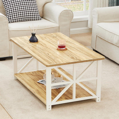 Couchtisch Stauraum 100cm Holz Metall Runder Ecke Regal Rustikal Eiche