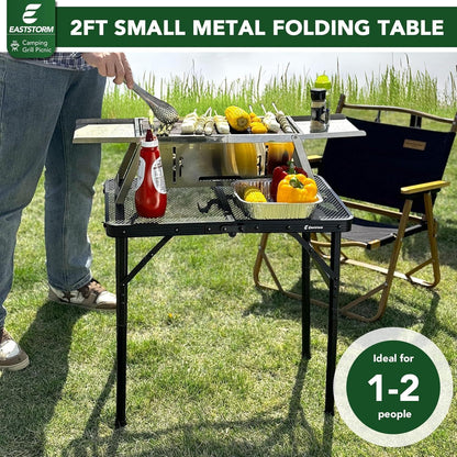 Klappbarer Campingtisch mit Metallgitterplatte, 60x40cm, 2