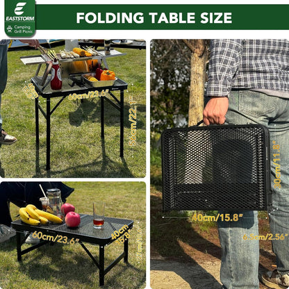 Klappbarer Campingtisch mit Metallgitterplatte, 60x40cm, 2