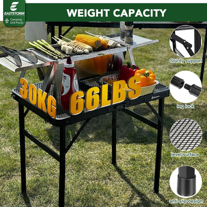 Klappbarer Campingtisch mit Metallgitterplatte, 60x40cm, 2