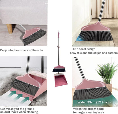 Roellgs Besen Kehrschaufel Set Vertikal Haushalt Stiel lang Pink