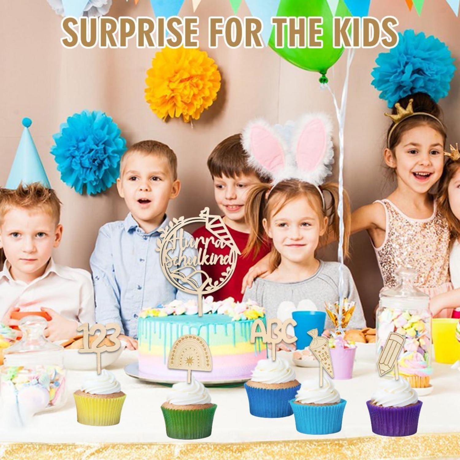 Universelle Einschulung Tortendeko Holz Cake Topper 6 STK Zuckertüte