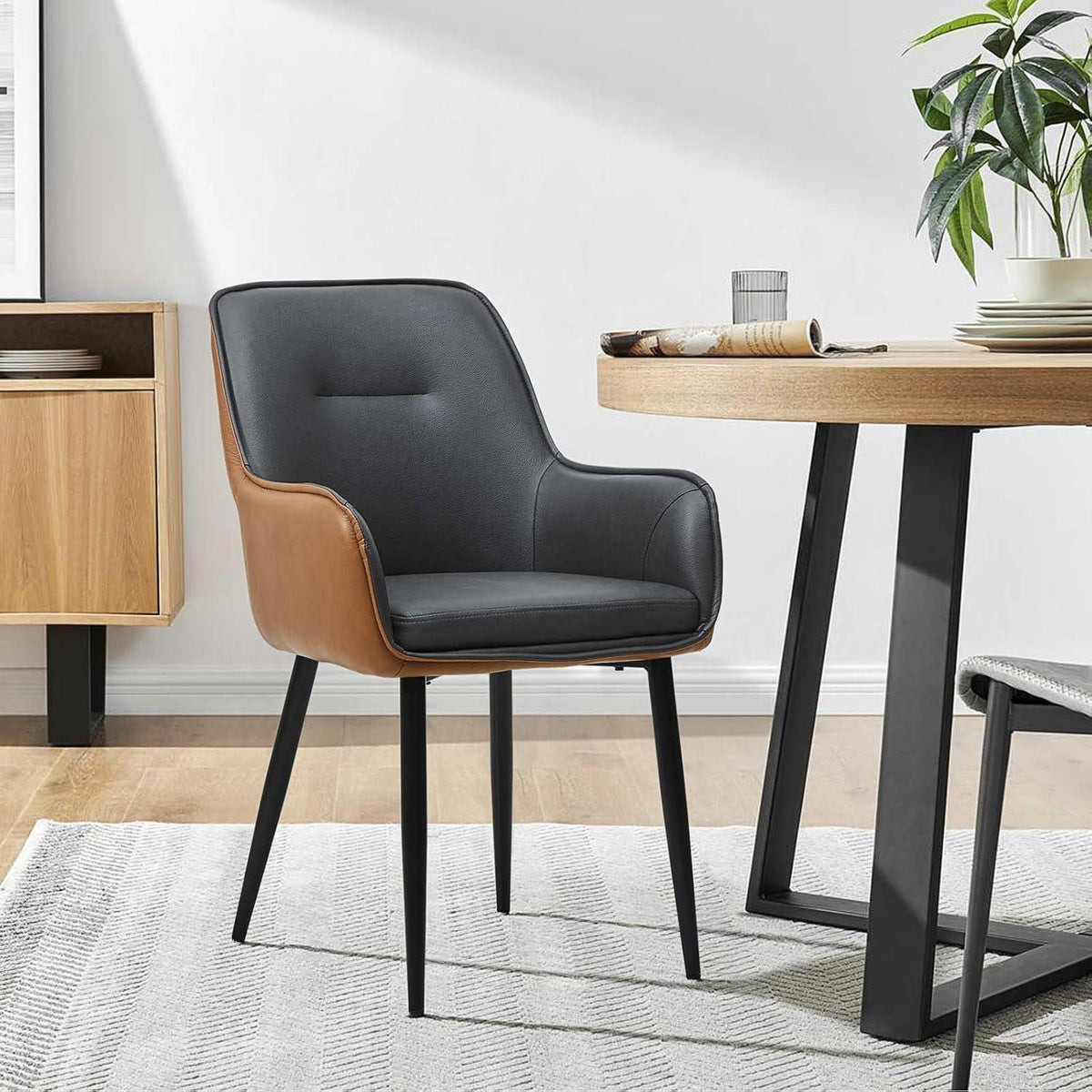 Esszimmerstühle Set 4er mit Armlehne Grau-Braun in Lederoptik