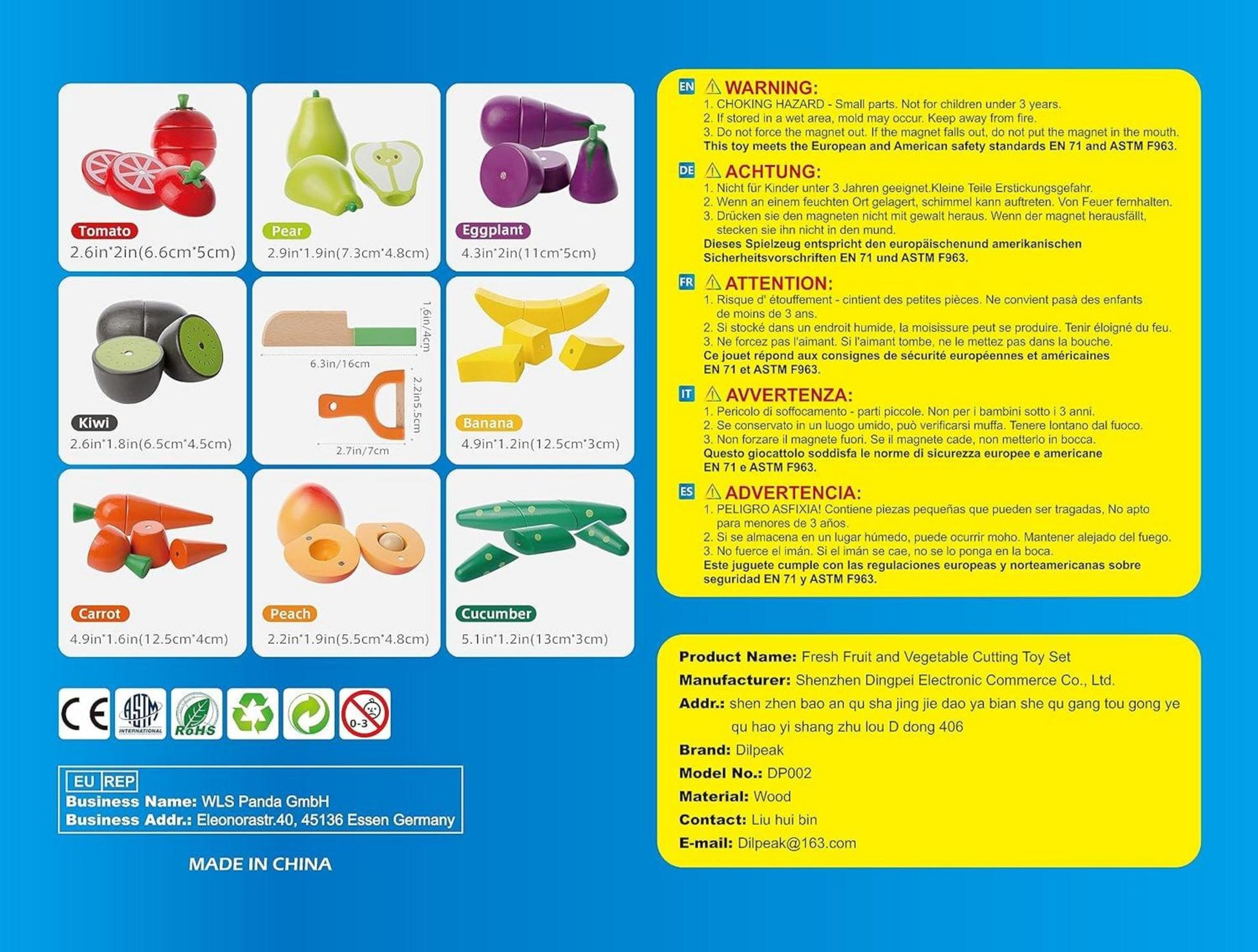 Dilpeak Holz Küche Kinder Spielzeug Obst Gemüse Magnetspielzeug
