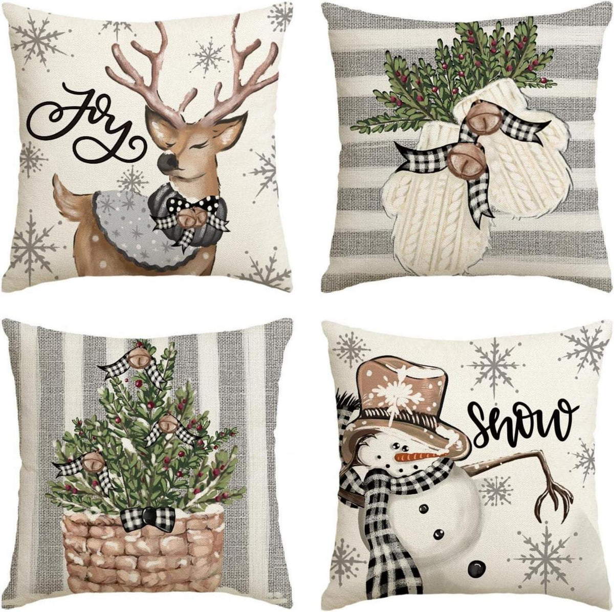 Artoid Rentier Schneemann Weihnachtskissen 4er Set 45x45cm