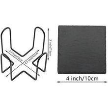 Schiefer Untersetzer 12 Stück mit Halter, 10,2 cm eckig für Getränke