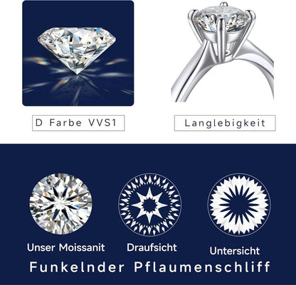 Verlobungsring Damen 1-2 Karat Moissanit 925 Silber D