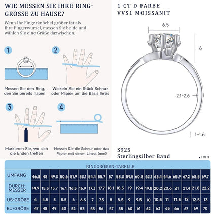 Verlobungsring 1-2 Karat Moissanit Schneeflocke Silber 925 Solitär