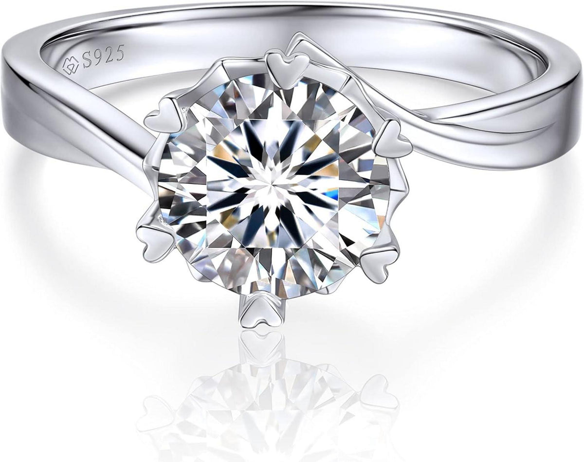 MomentWish Verlobungsring Damen 2 Karat Moissainte Schneeflocke Silber